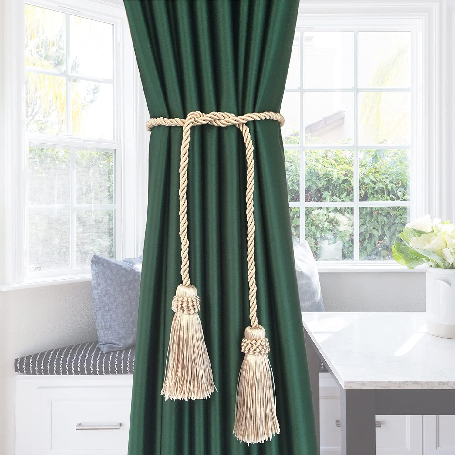 Fenghuangwu Curtain Tiebacks Handmade Decorative Holdbacks Rope with Tassel 2P
