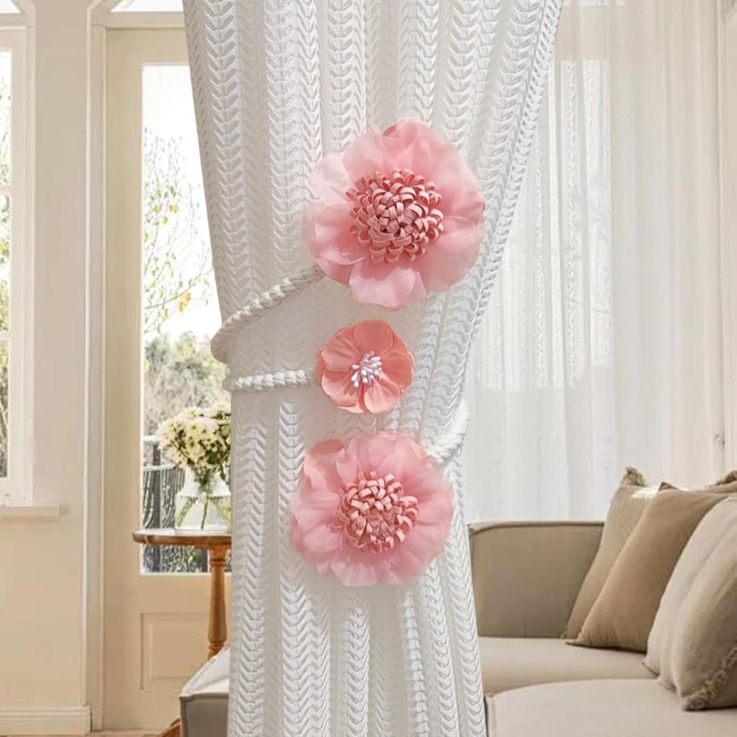 Boho Flower Curtain Tie Backs Cherry Blossom Design