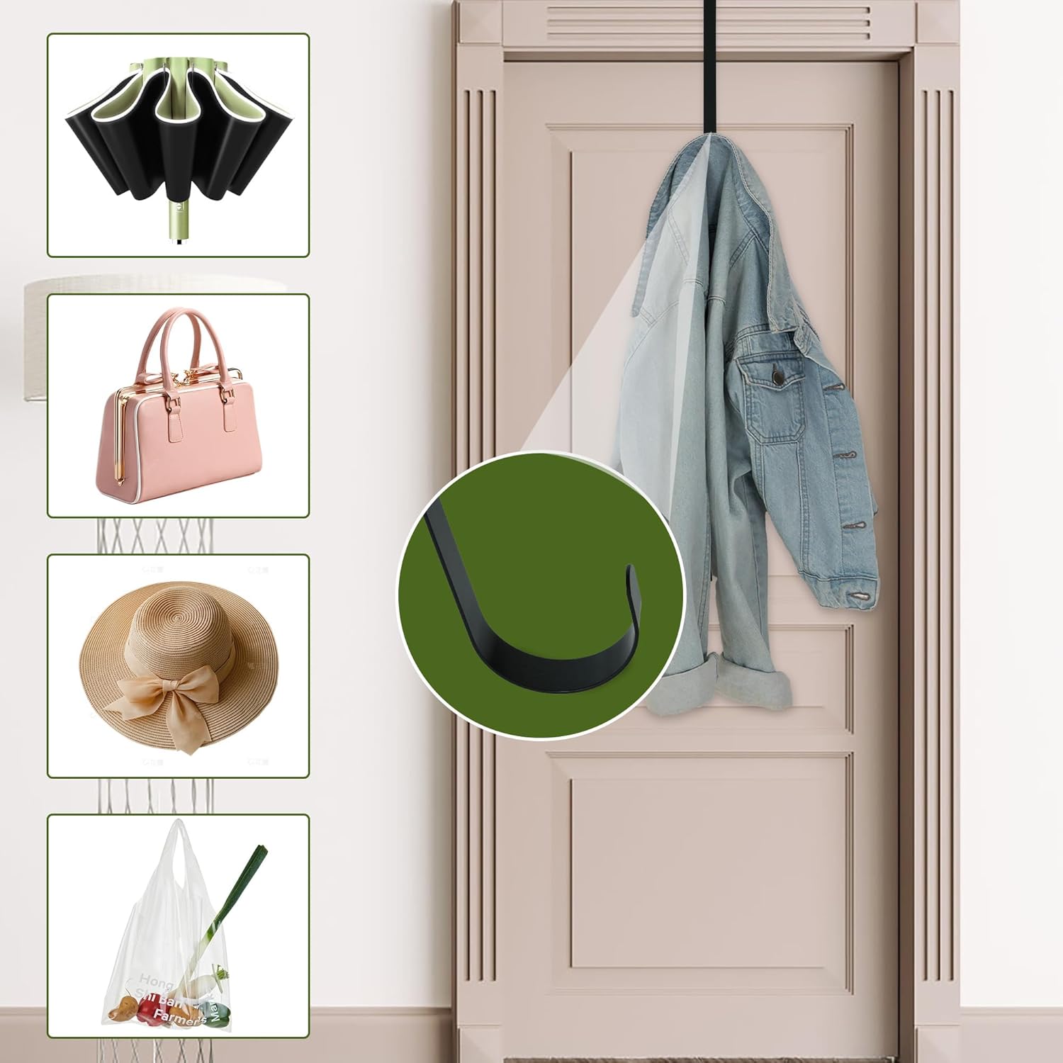 Nirohee 2 Pack Black Wreath Hangers for Front Door