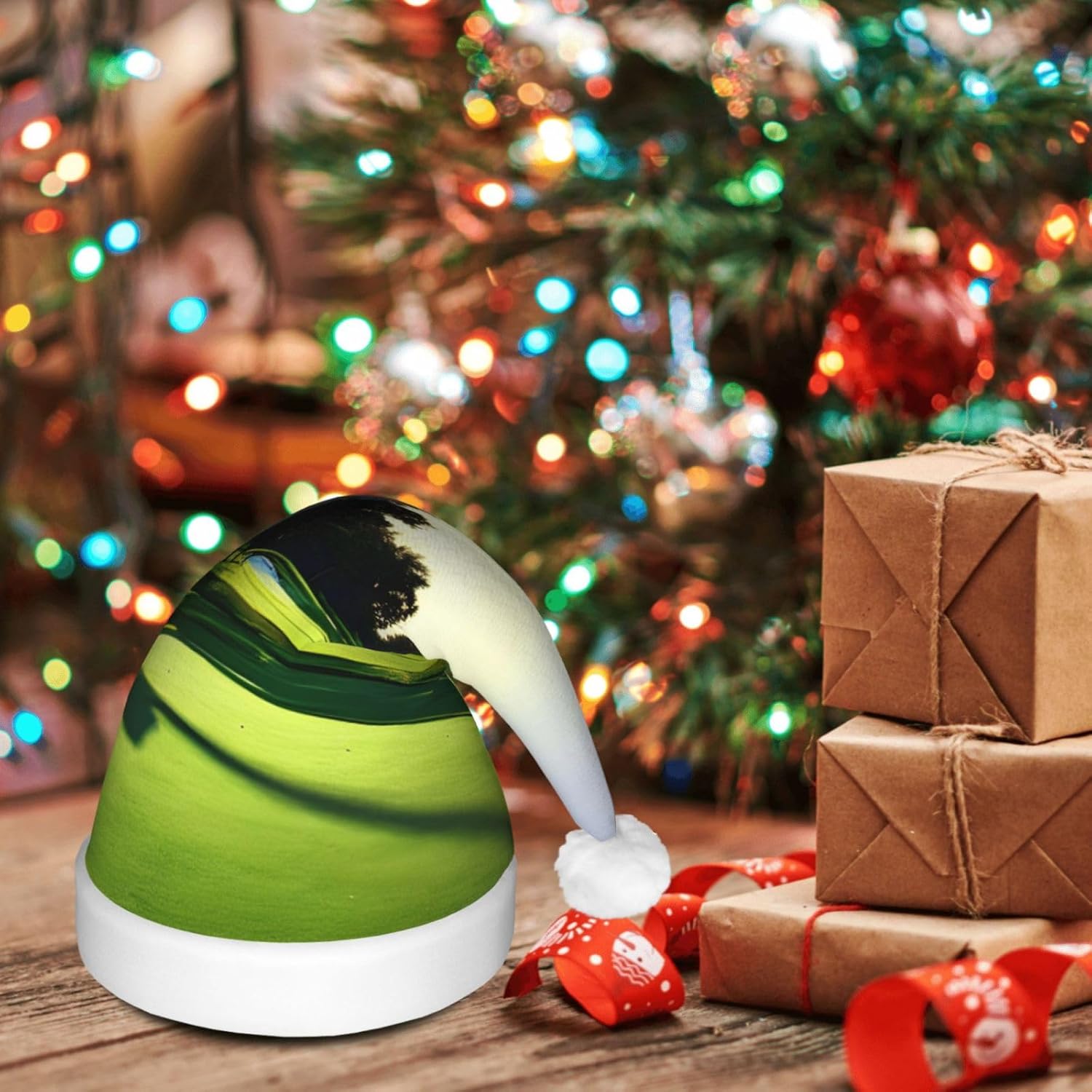 Golf Course Print Christmas Hat with LED Lights
