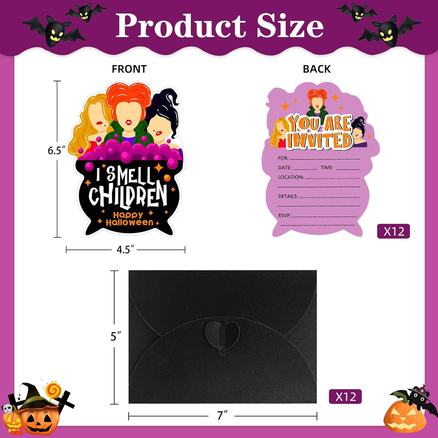 SICOHOME Halloween Party Invitations 12pcs 5x7 with Envelopes