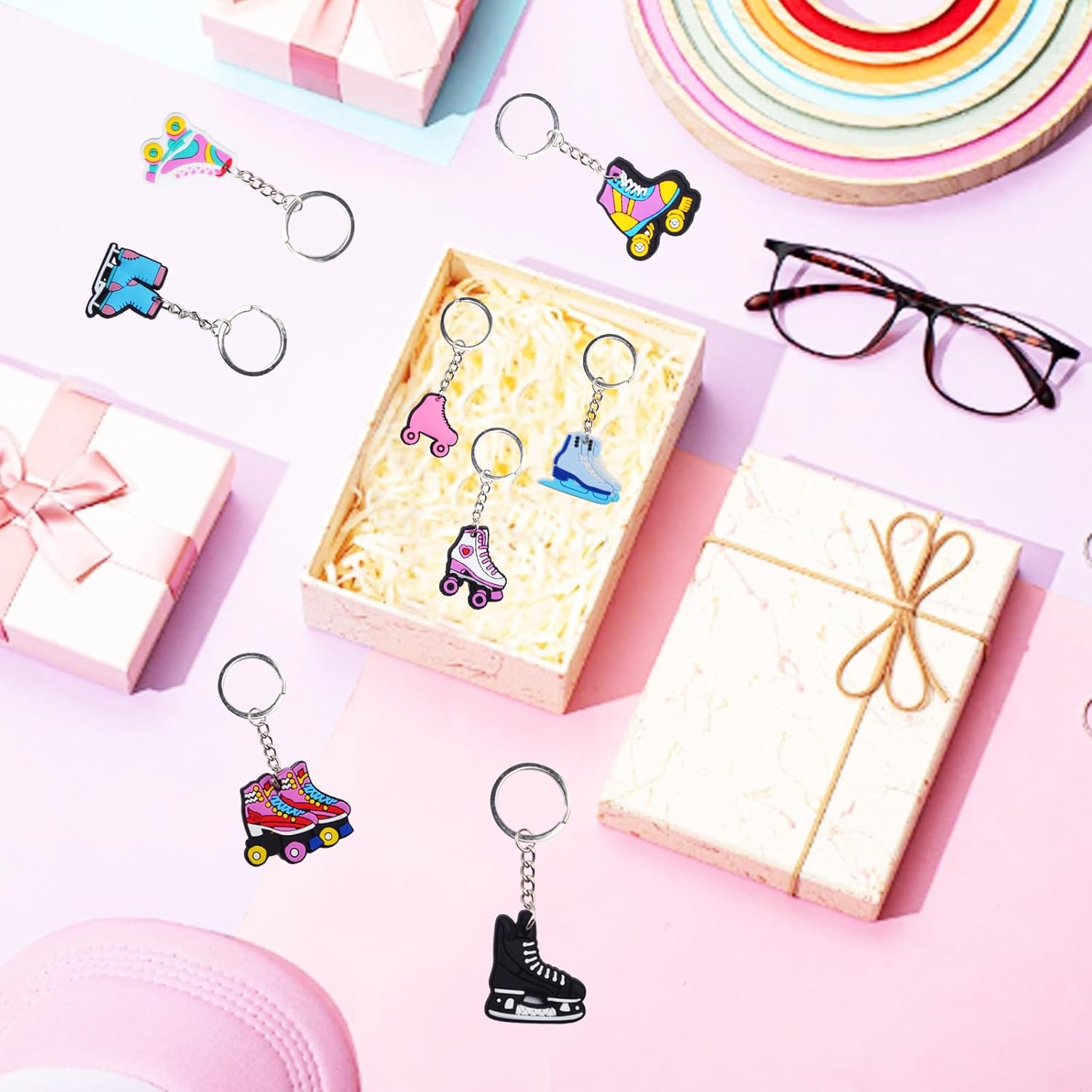 12pcs Roller Skate Keychains Keyring Bag Charm Party Decor