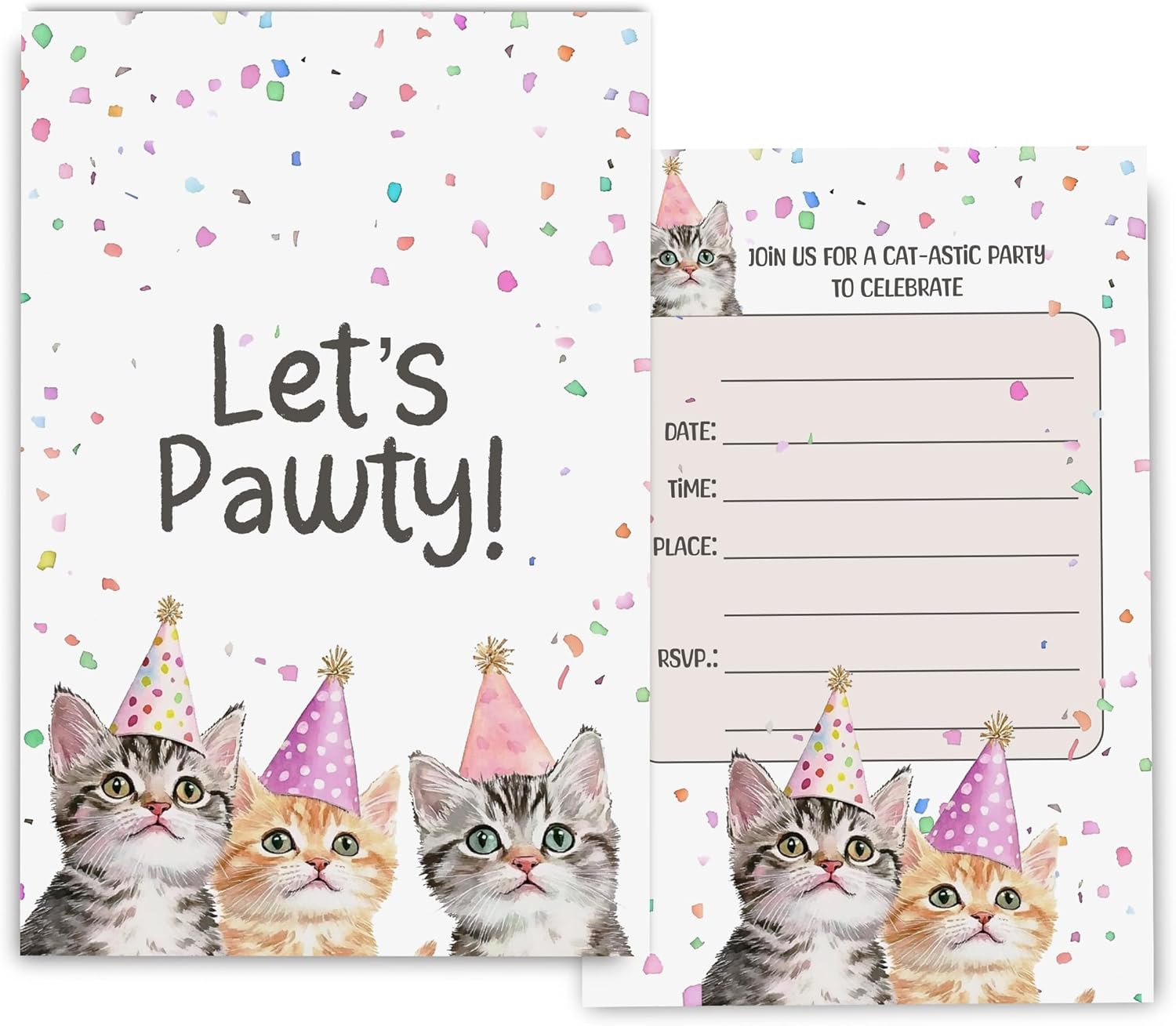 Cat Birthday Invitations 4x6 Inches 30 Sets with Envelopes