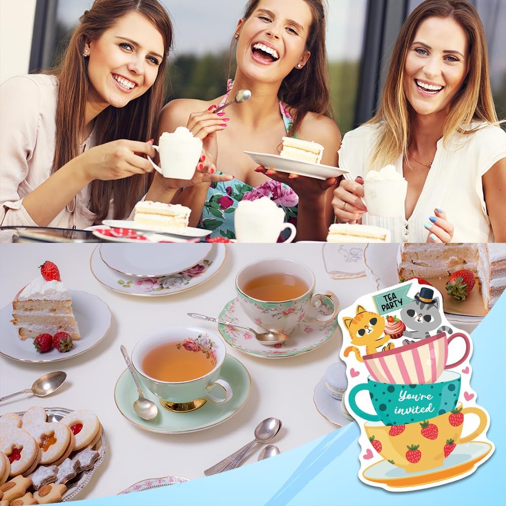 ERHACHAIJIA 15 Pc Cat Shaped Tea Party Invites