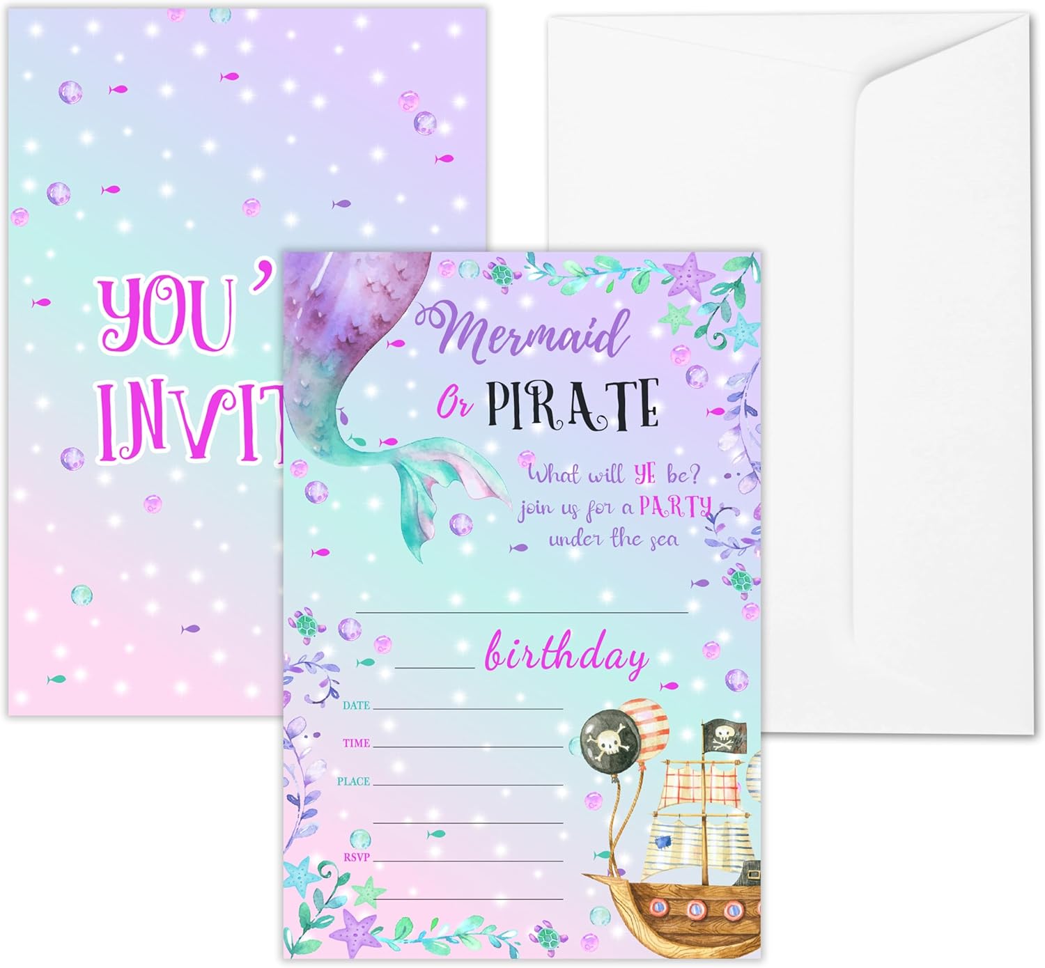 Mermaid Birthday Invitations With Envelopes 25 Cards