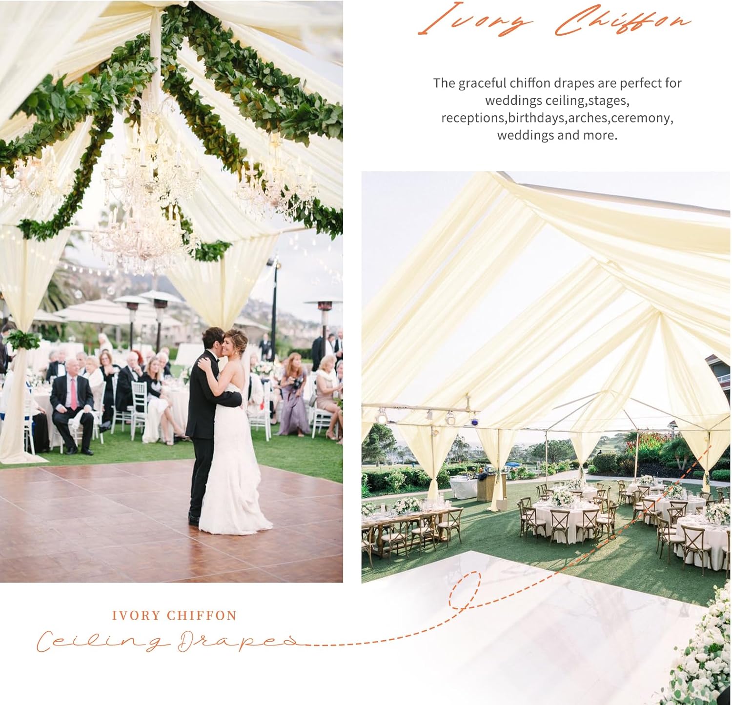 6 Panels Beige Ceiling Drapes for Wedding Decorations