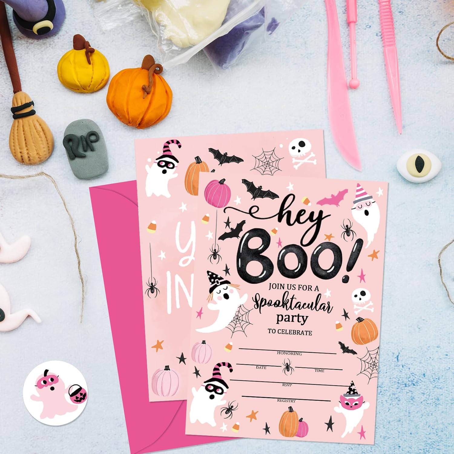 Whaline 25 Halloween Boo Invitations with Envelopes and Stickers