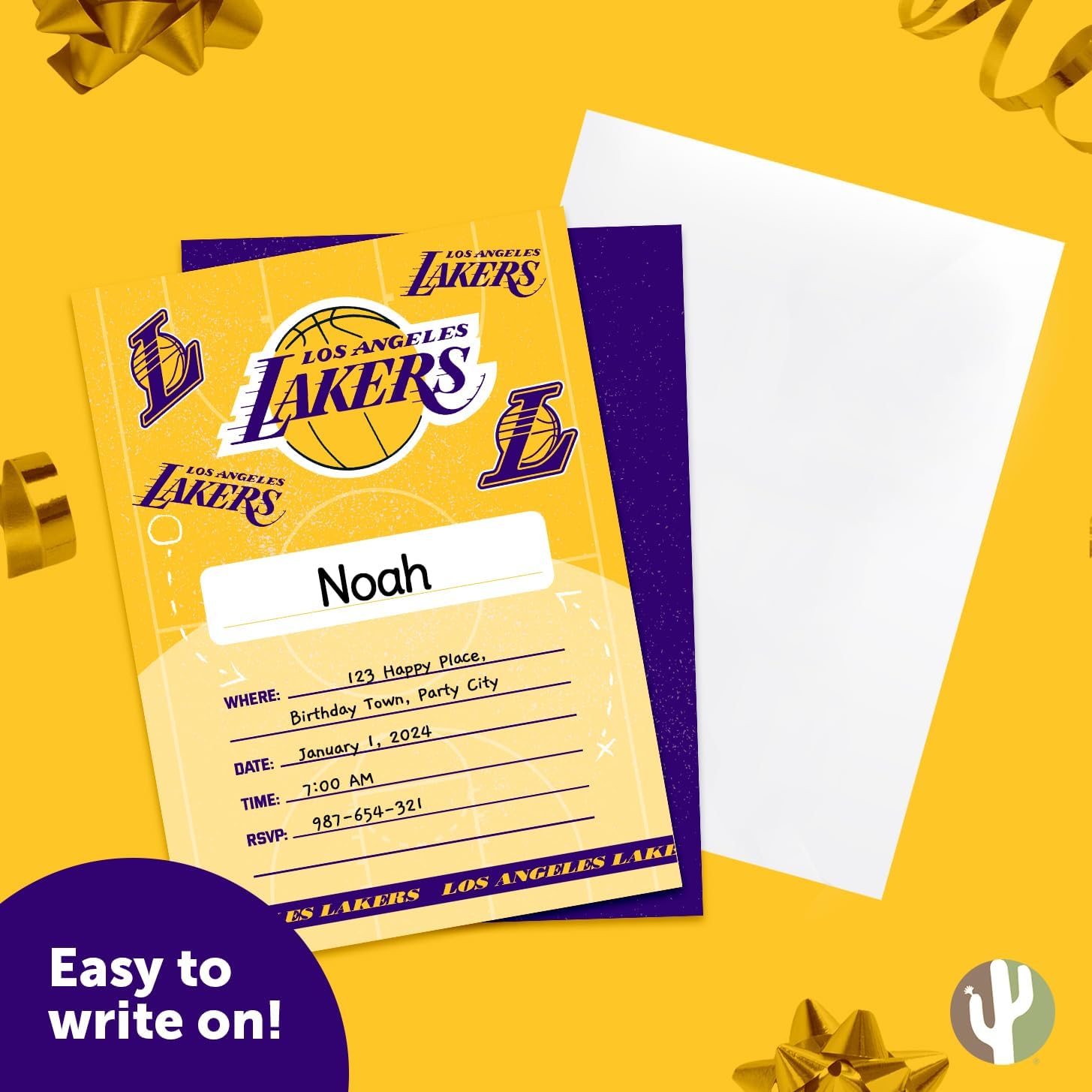 Desert Cactus LA Lakers Invitations 10 Count With Envelopes