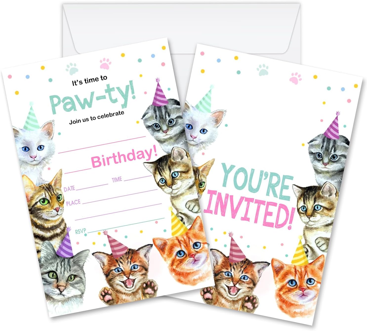 Its Time To Paw-ty Birthday Invites - 20 Pet-Themed Cards with Envelopes