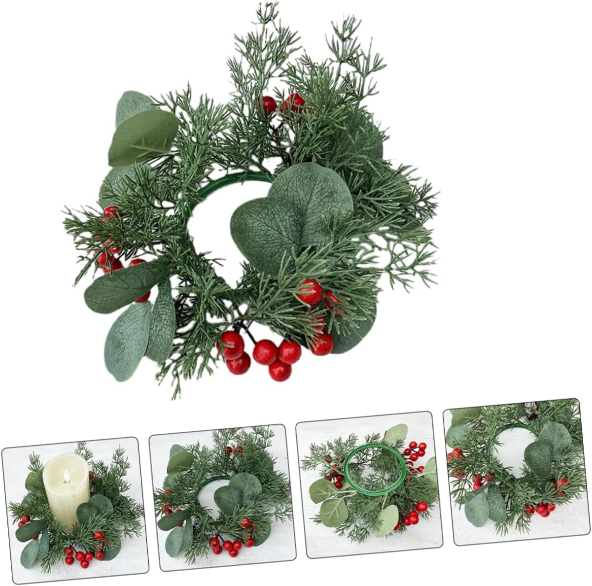 VOSAREA Christmas Candle Wreath with Pine Cones and Poinsettia