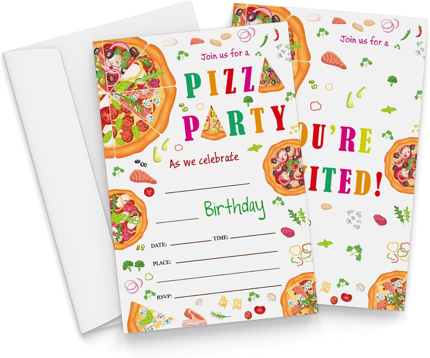 Qiwog Pizza Birthday Invitations With Envelopes 20 Pack