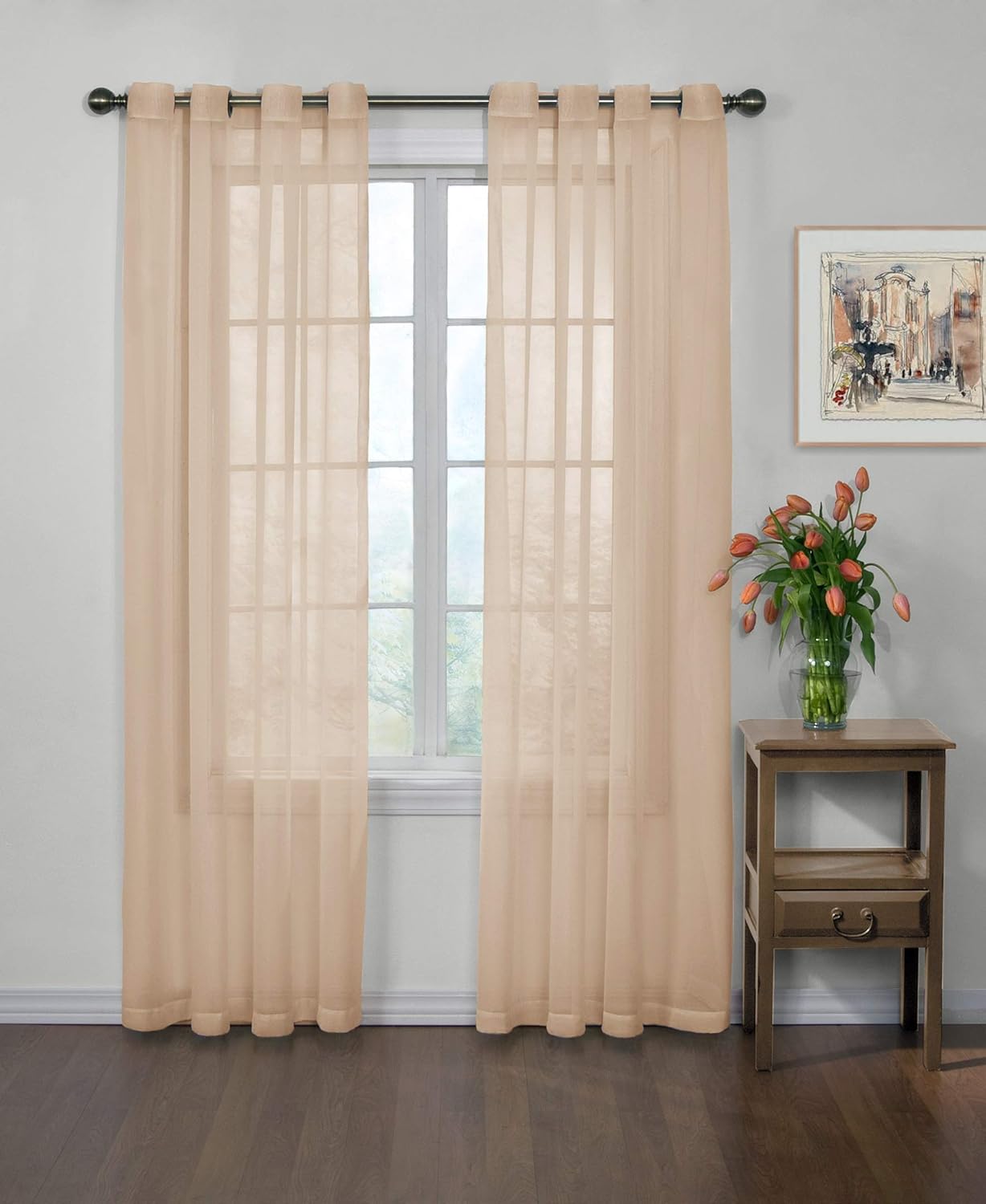 Odor Neutralizing Sheer Voile Grommet Curtain 59x95 Latte