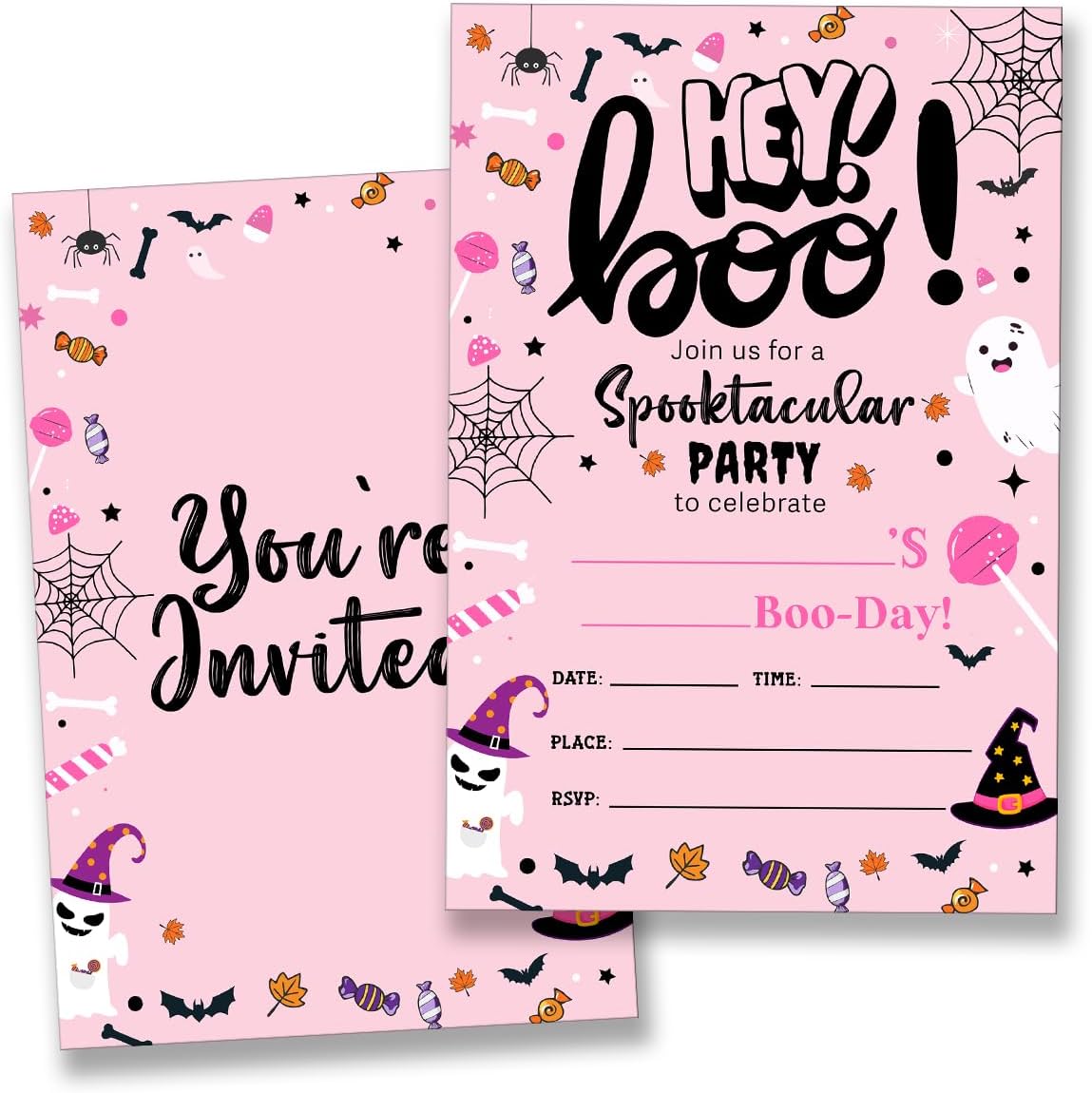 Halloween Pink Ghost Birthday Party Invitations 20 Cards with Envelopes