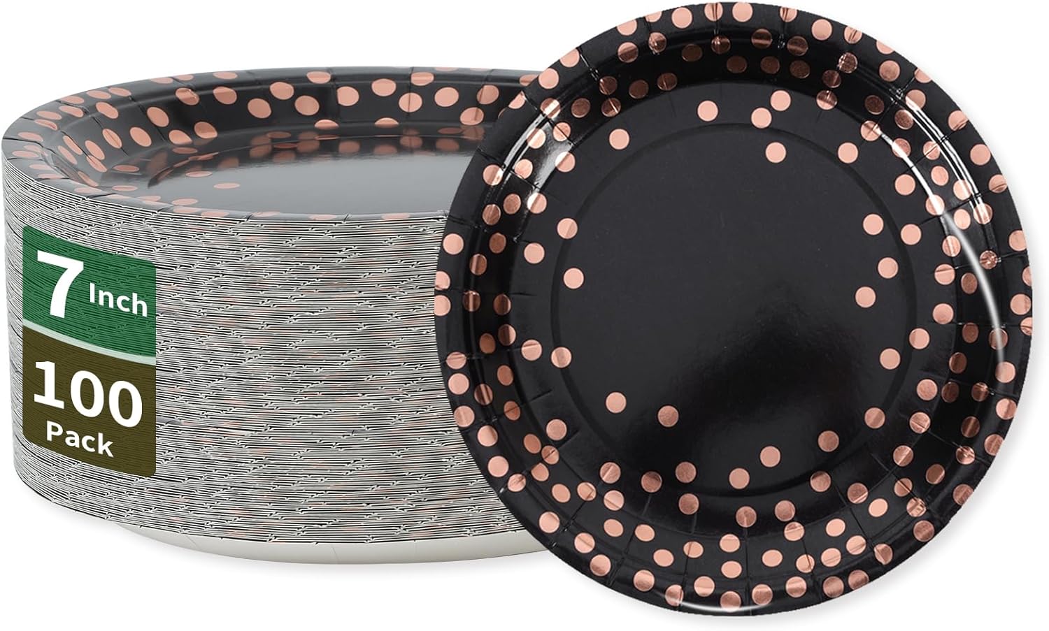 Black and Rose Gold Paper Plates 100 Pack 7 Inch