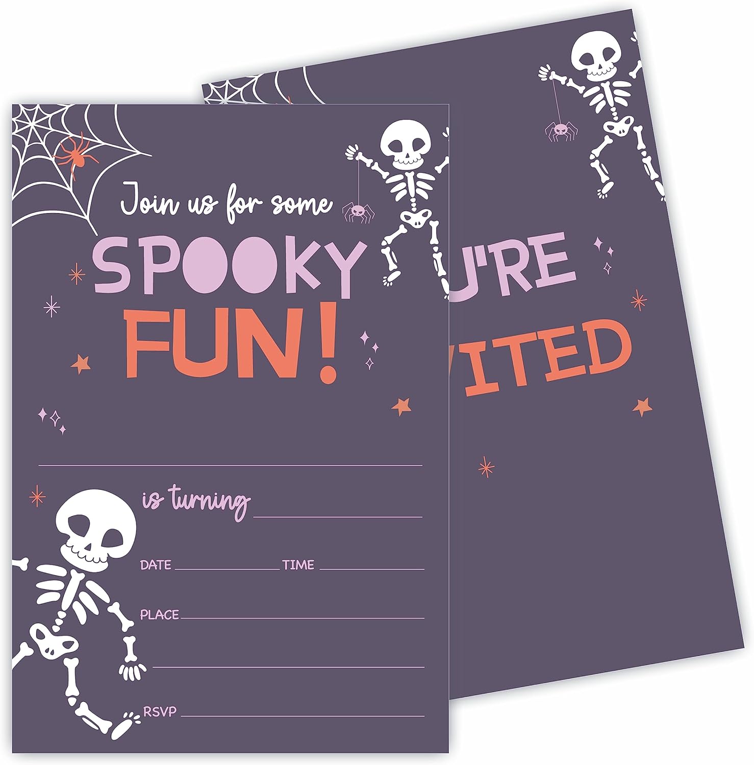 Halloween Birthday Invites with Skull and Cobweb Design