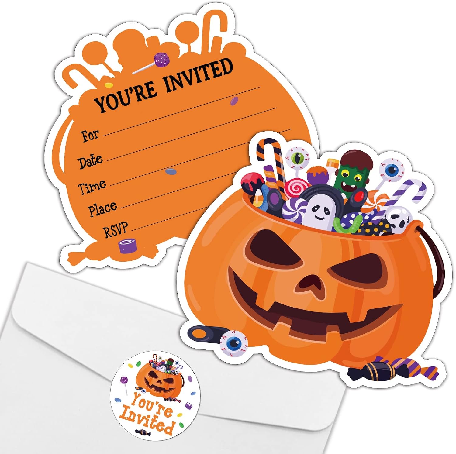 Rewidparty Halloween Pumpkin Party Invitations Set of 15