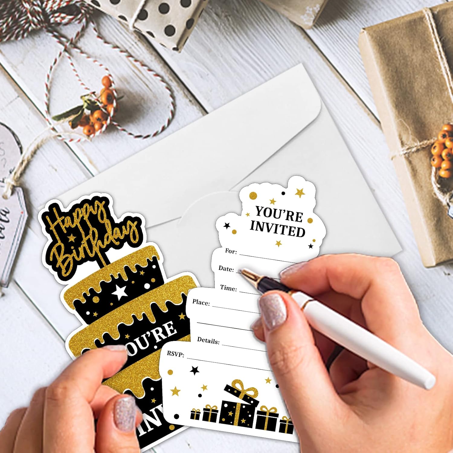 REWIDPARTY Birthday Invitations Set of 15 with Envelopes and Stickers
