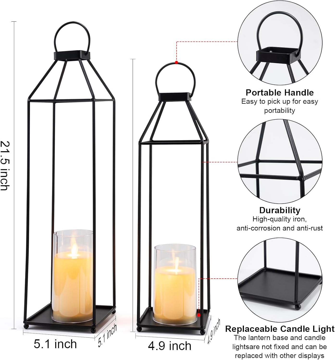 ELEATTRUN Outdoor Candle Lantern Set of 2