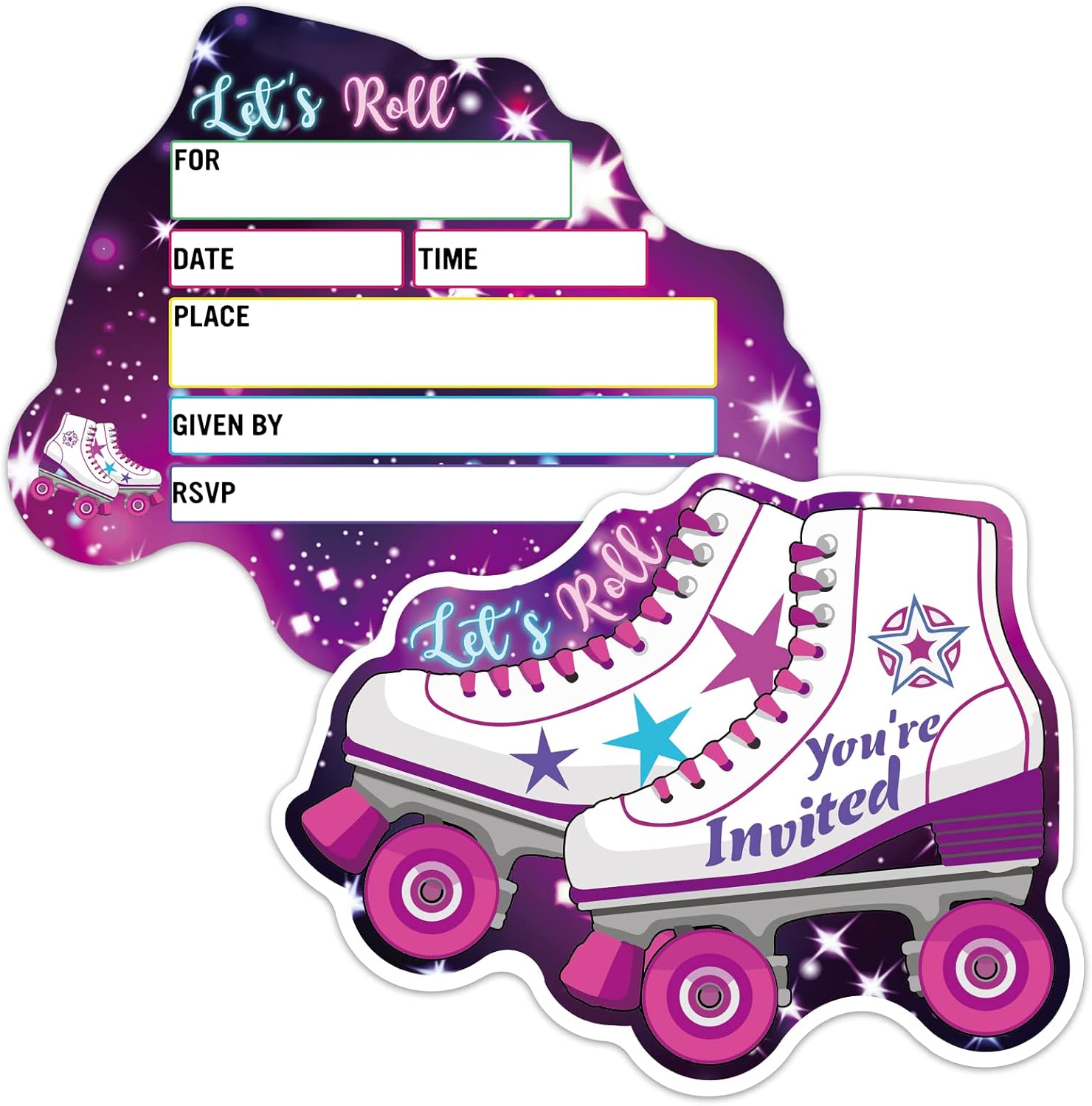 ERHACHAIJIA 15 Pcs Starry Sky Roller Skates Party Invites Cards With Envelopes
