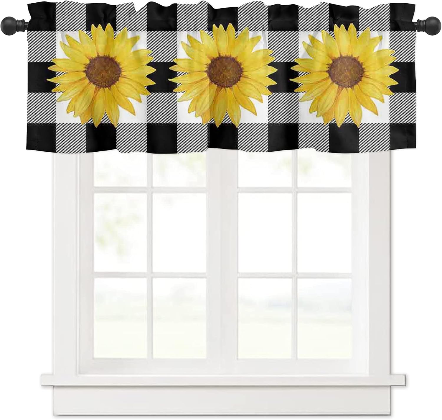Watercolor Sunflower Kitchen Window Valance Curtains 54x18in