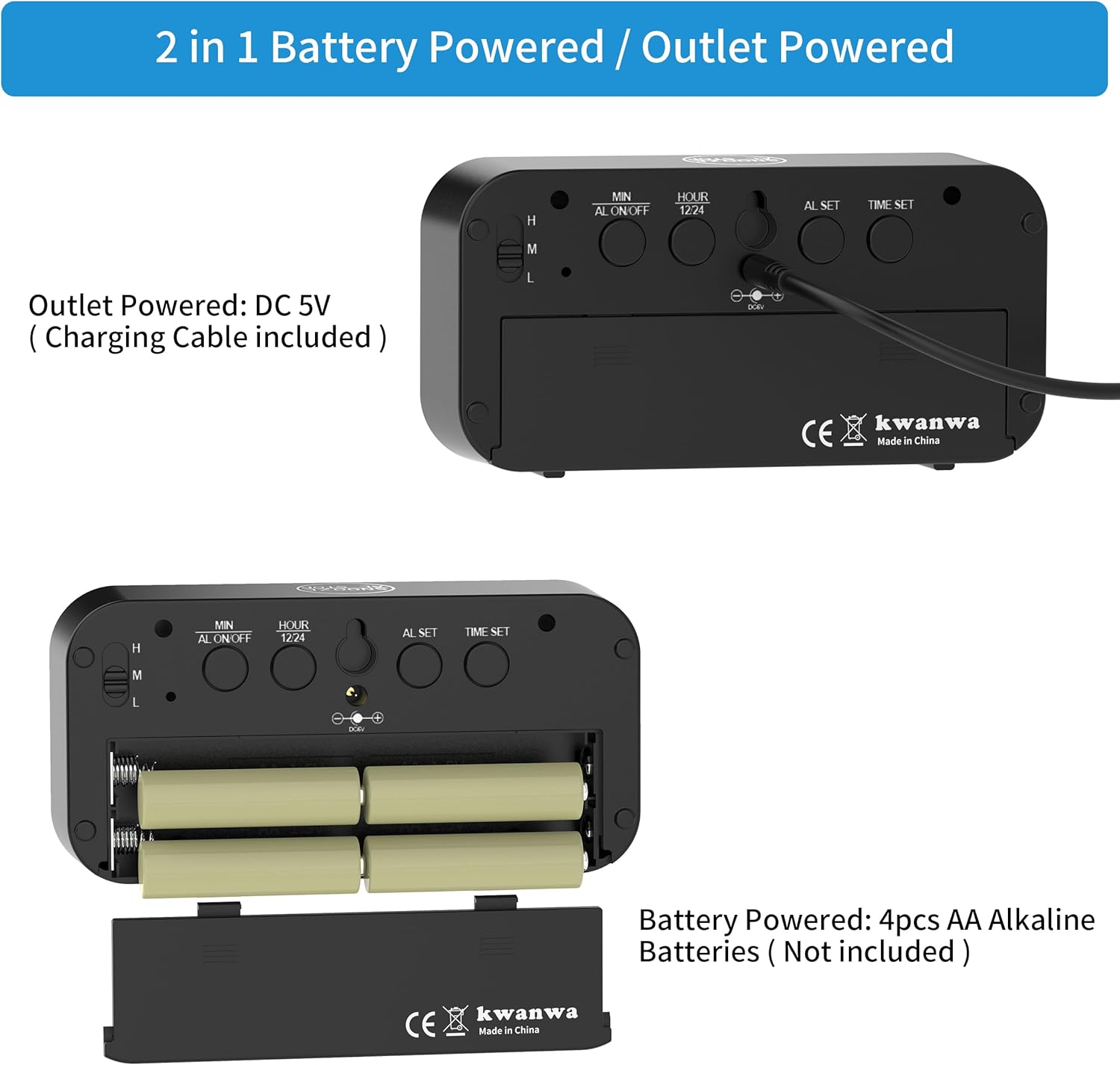 Kwanwa Alarm Clock - Dual Power Auto Night Dim
