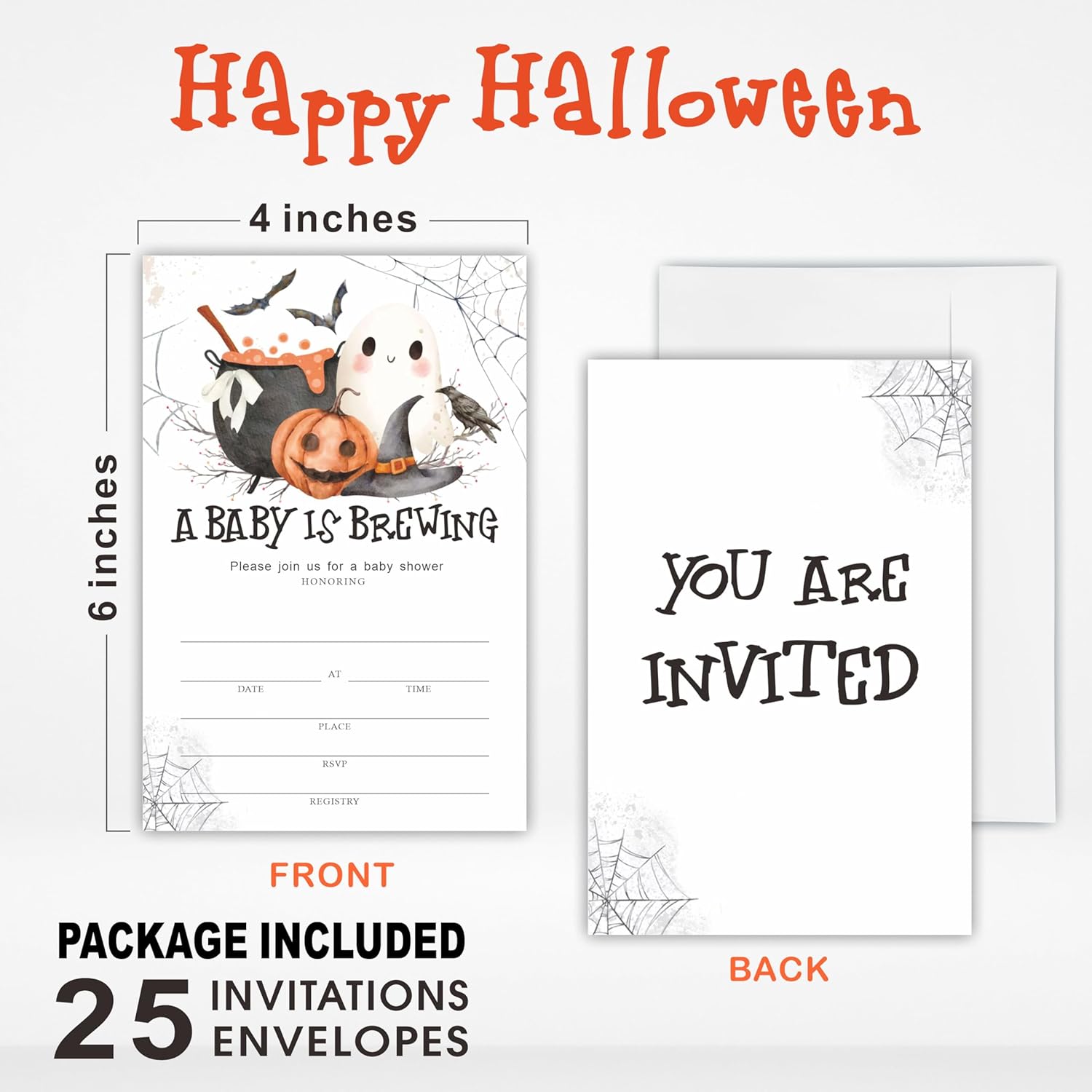 25 Halloween Baby Shower Invites With Envelopes Black