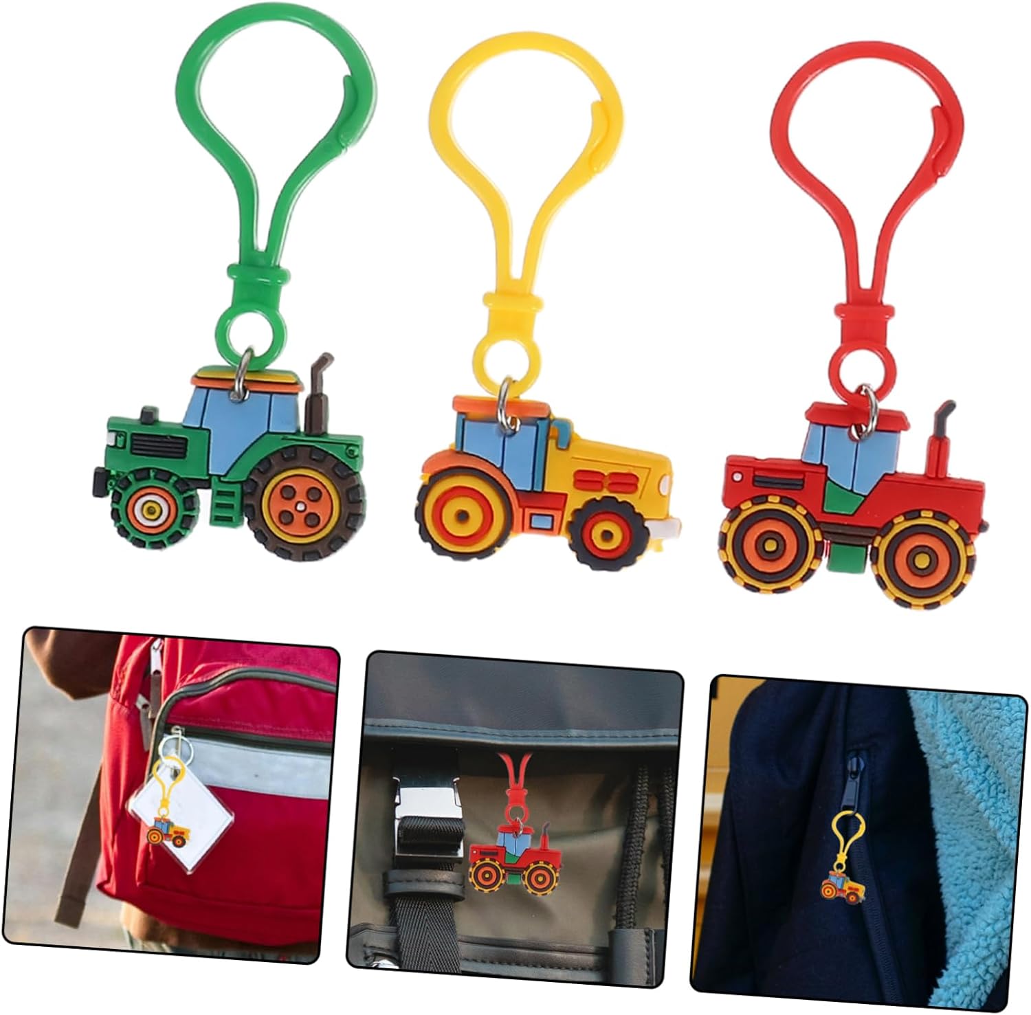 6pcs Farm Tractor Keychain Boys Girls Cartoon Keyring Pack