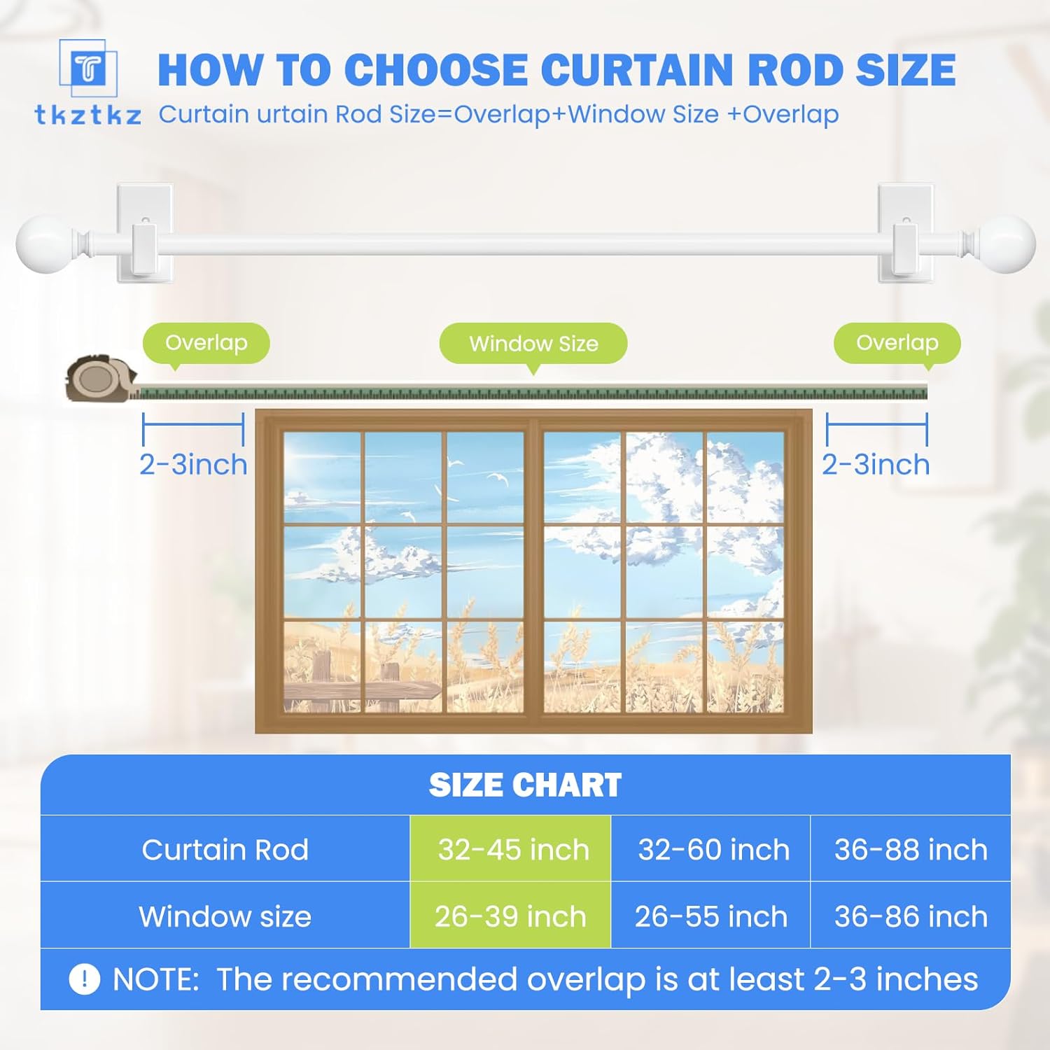 White No Drilling Curtain Rods Adjustable for Windows 32-45 Inches