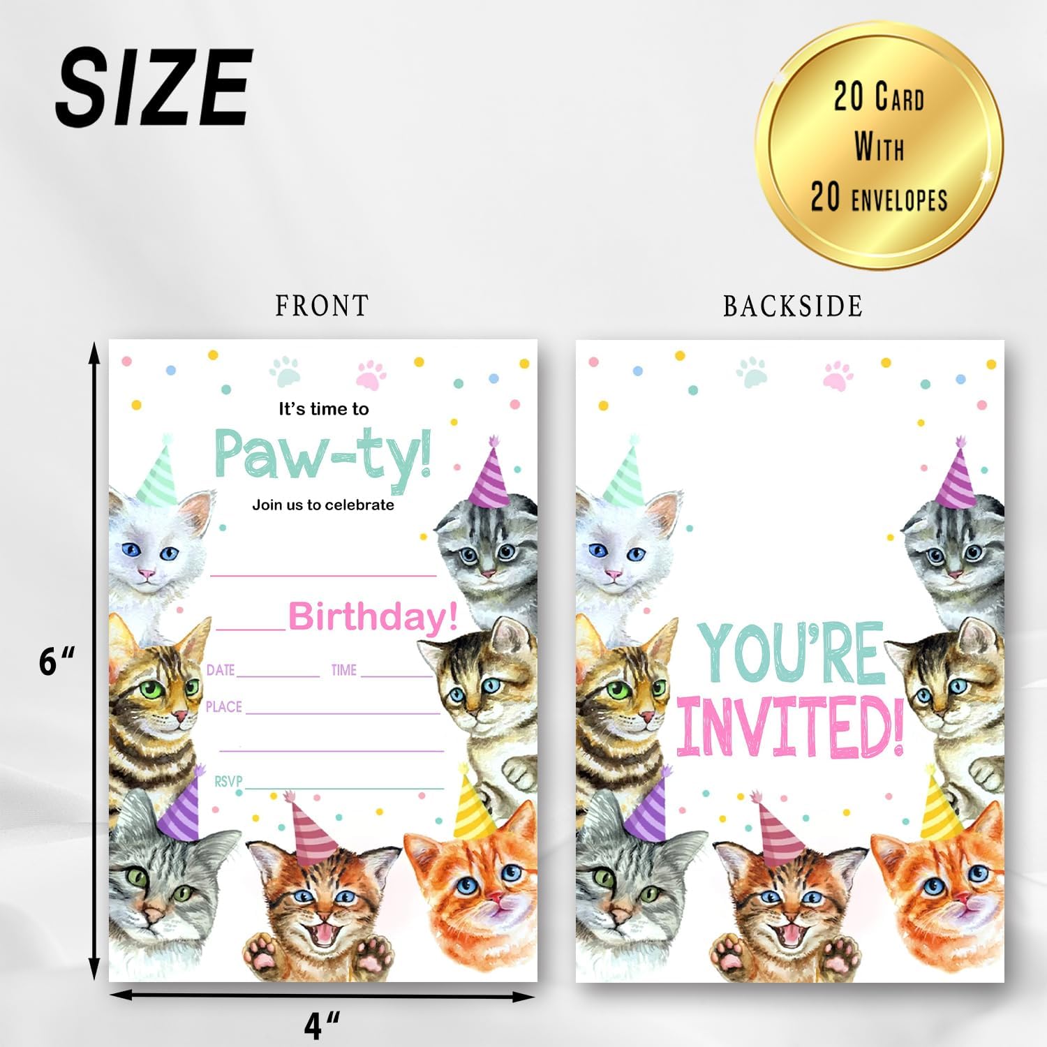 Its Time To Paw-ty Birthday Invites - 20 Pet-Themed Cards with Envelopes