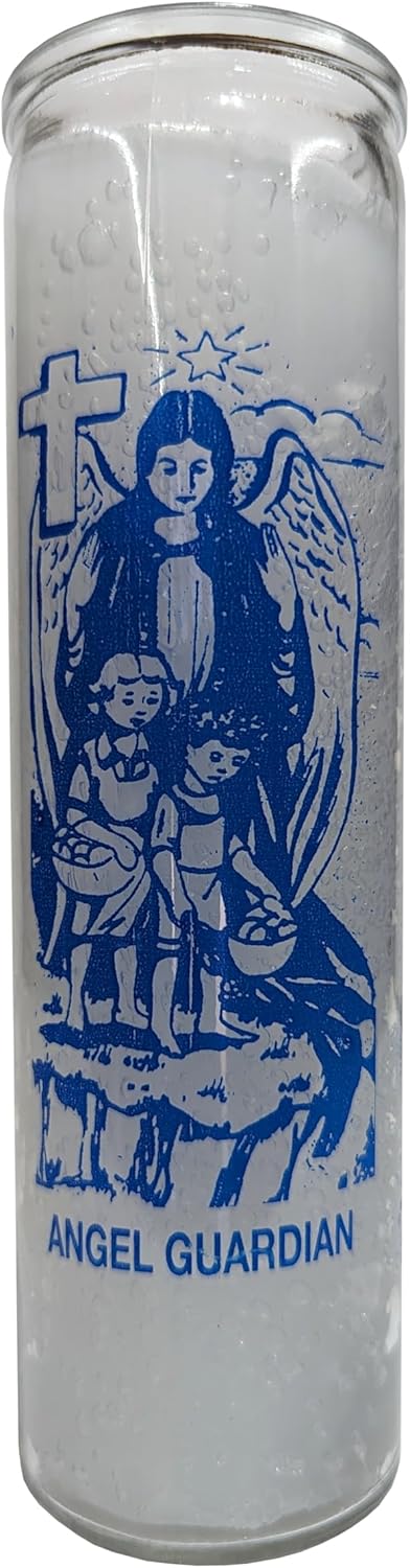 Generic Angel Guardian 8 Inch Tall Glass Pillar Candle White