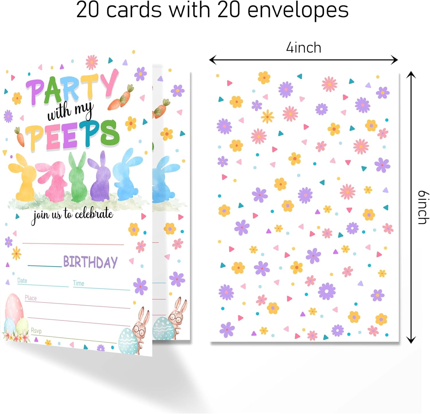 Rabbits Birthday Invitations 4x6 Inches Set of 20