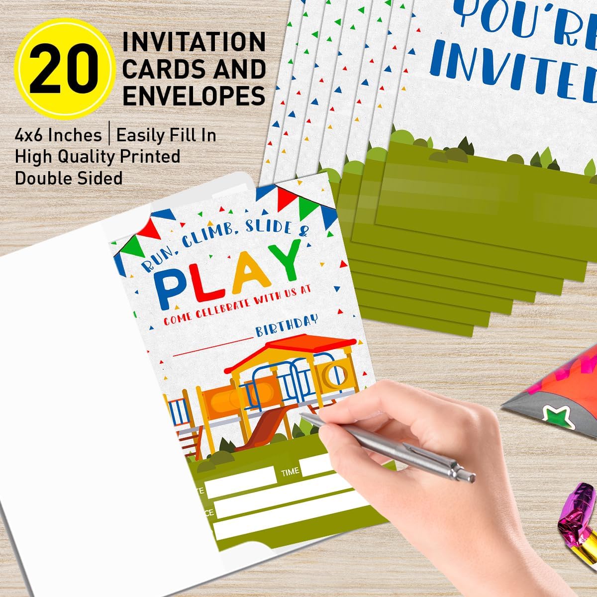 Birthday Invitations for Boy Kids Park with Envelopes Set of 20