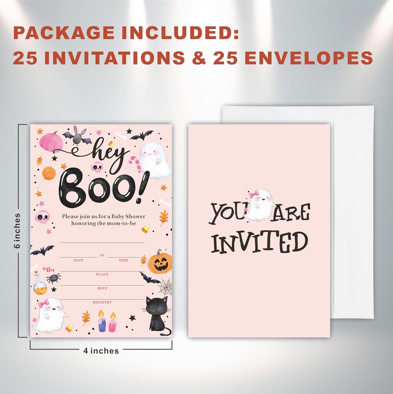 Hey Boo Halloween Baby Shower Invites Cards Set
