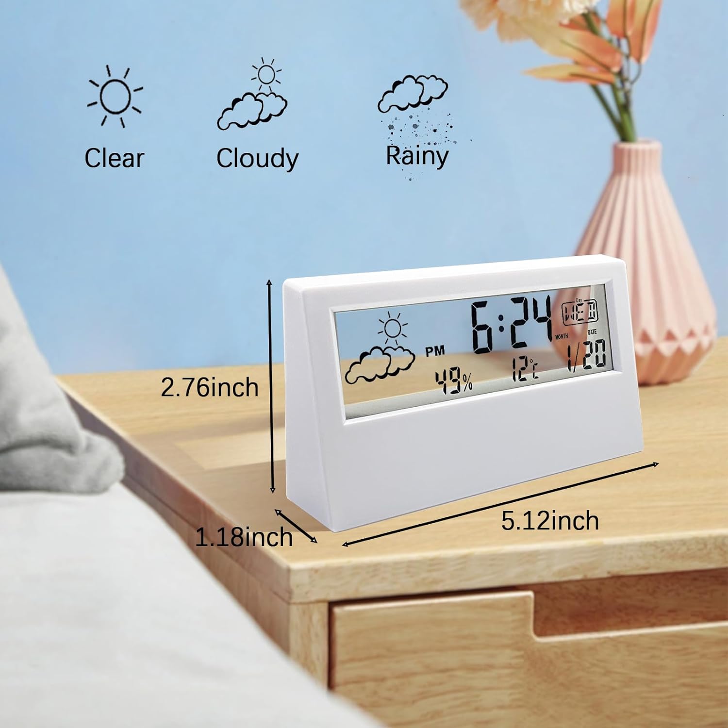 SawGlory Transparent Digital Alarm Clock with Humidity and Temperature Display