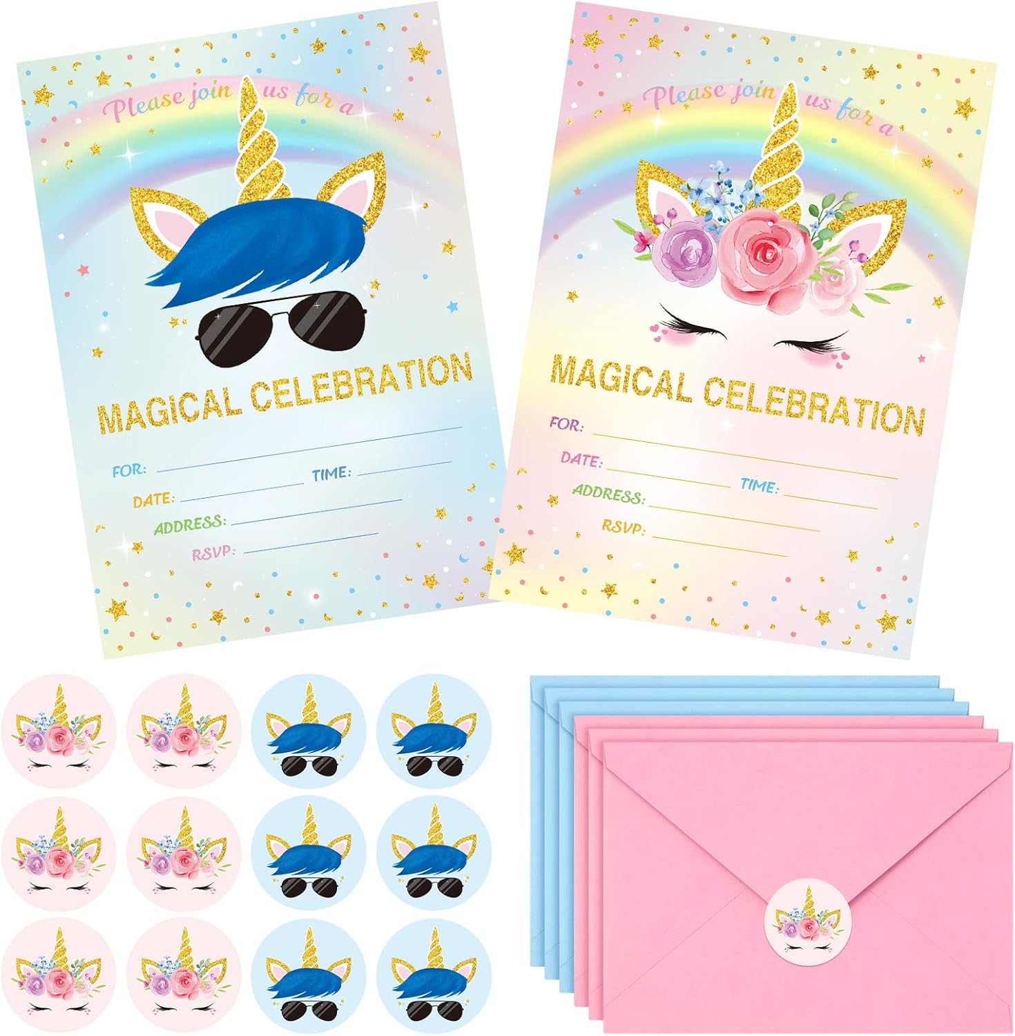 Tallew Unicorn Party Invitation Set 24pcs