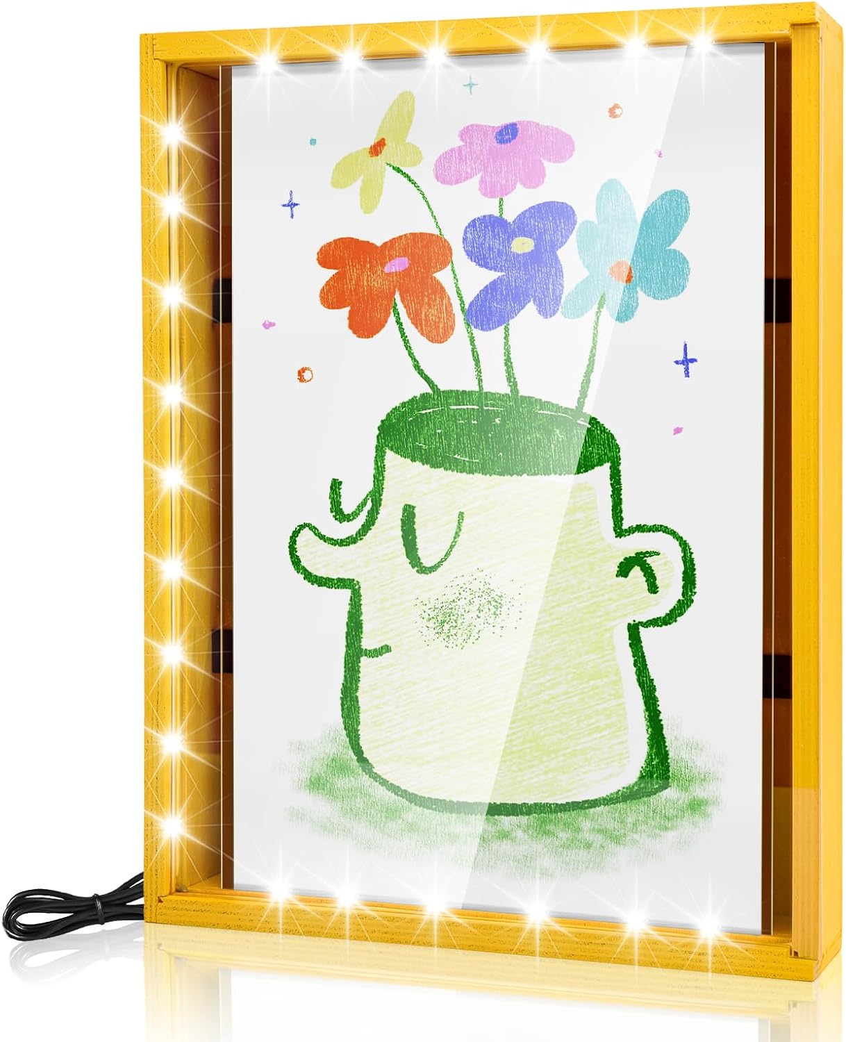 LuxRound Artwork Shadow Box with LED Light - Kids Art Display Frame