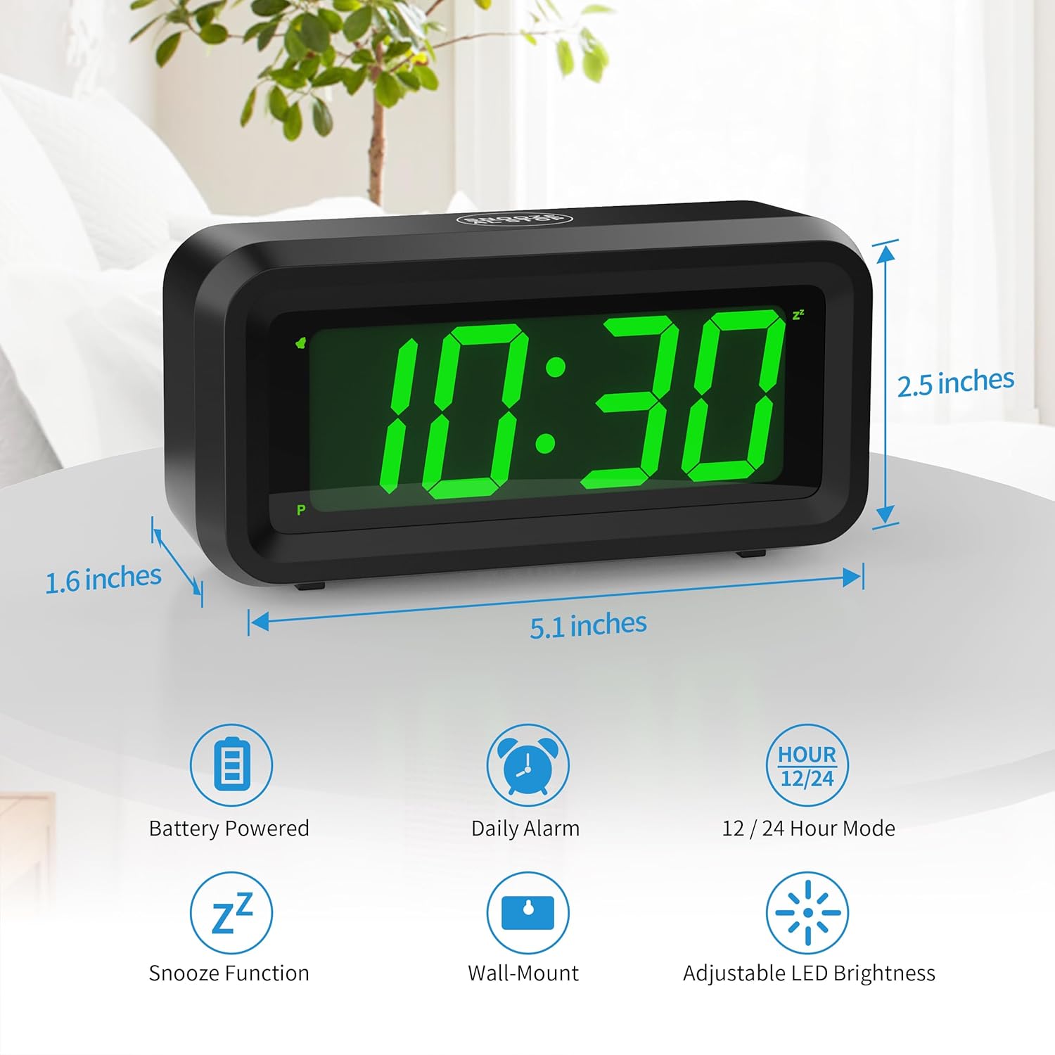 Kwanwa Alarm Clock - Dual Power Auto Night Dim