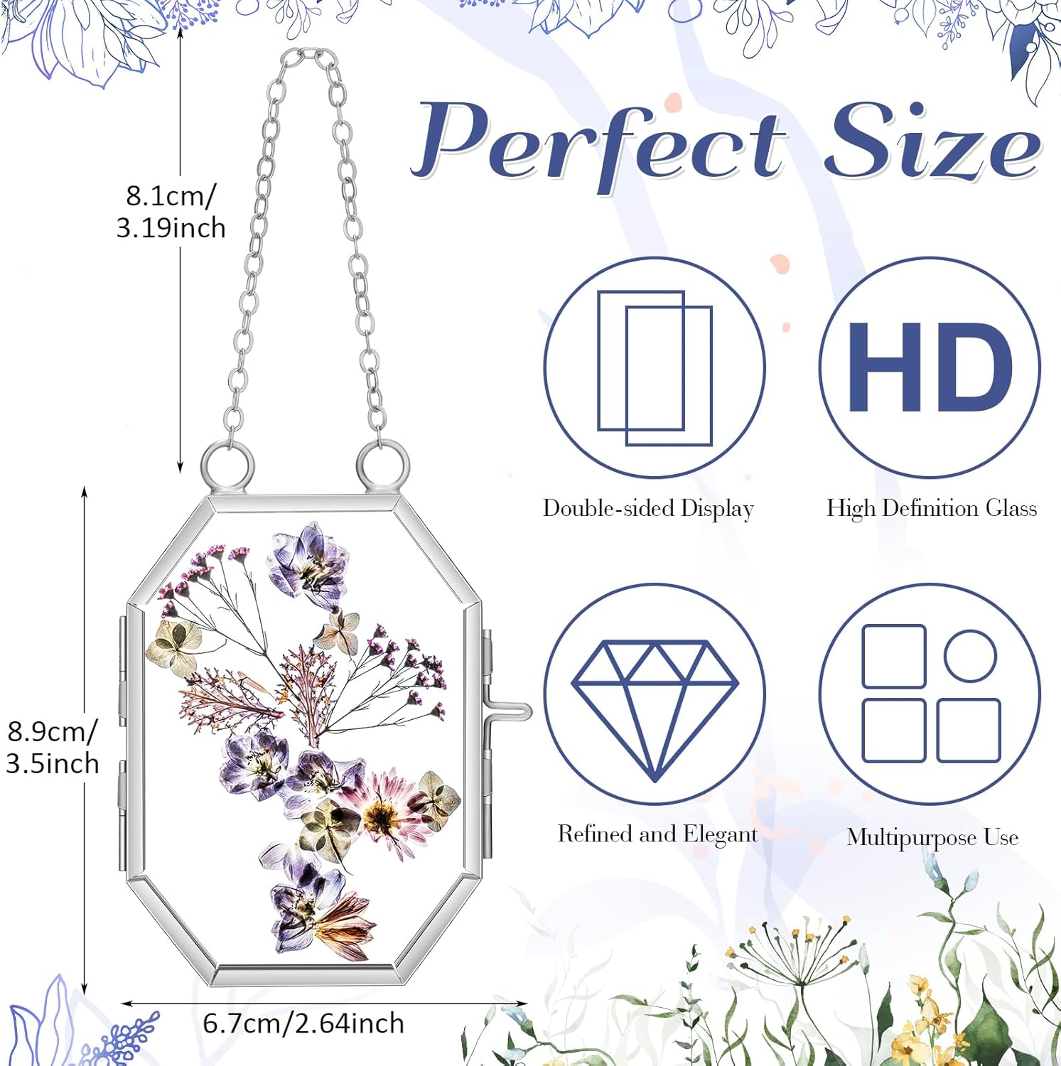 Marsui 6pcs Double Glass Frame for Pressed Flowers Silver