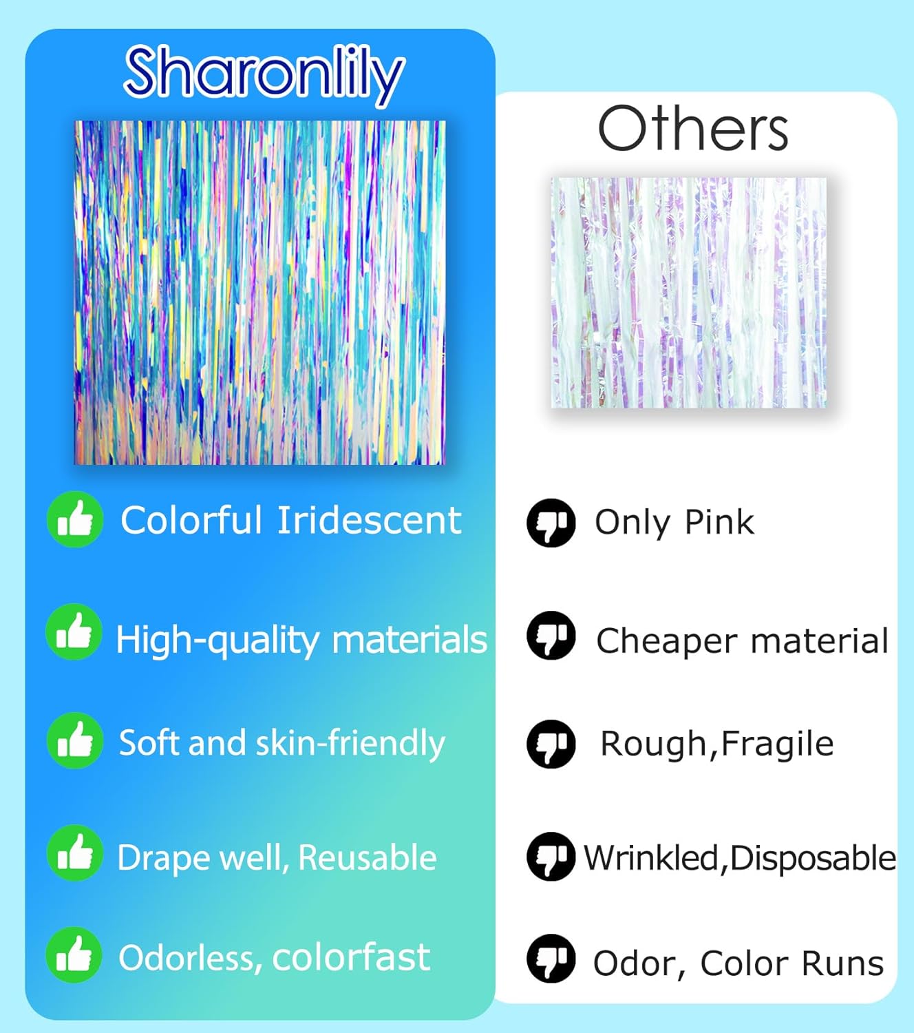 Gorgeous Holographic Iridescent Fringe Curtains 2 Pack