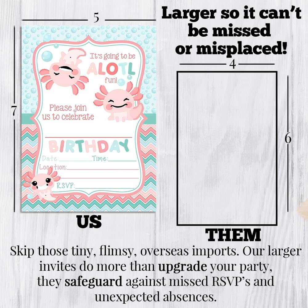 Amanda Creation Axolotl Birthday Invites 8 Pack 5x7