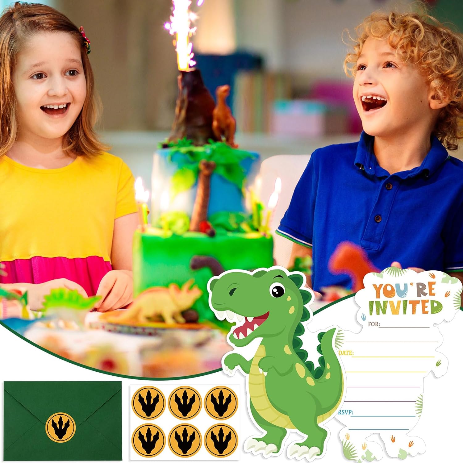 30 Dinosaur Birthday Invitations with Envelopes and Stickers