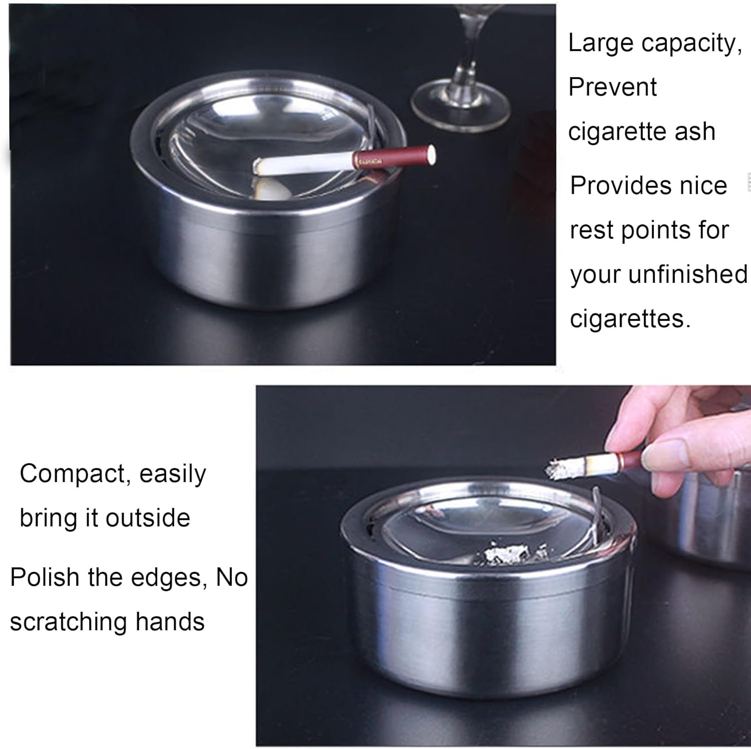 Hanlongyu Windproof Stainless Steel Ashtray with Lid