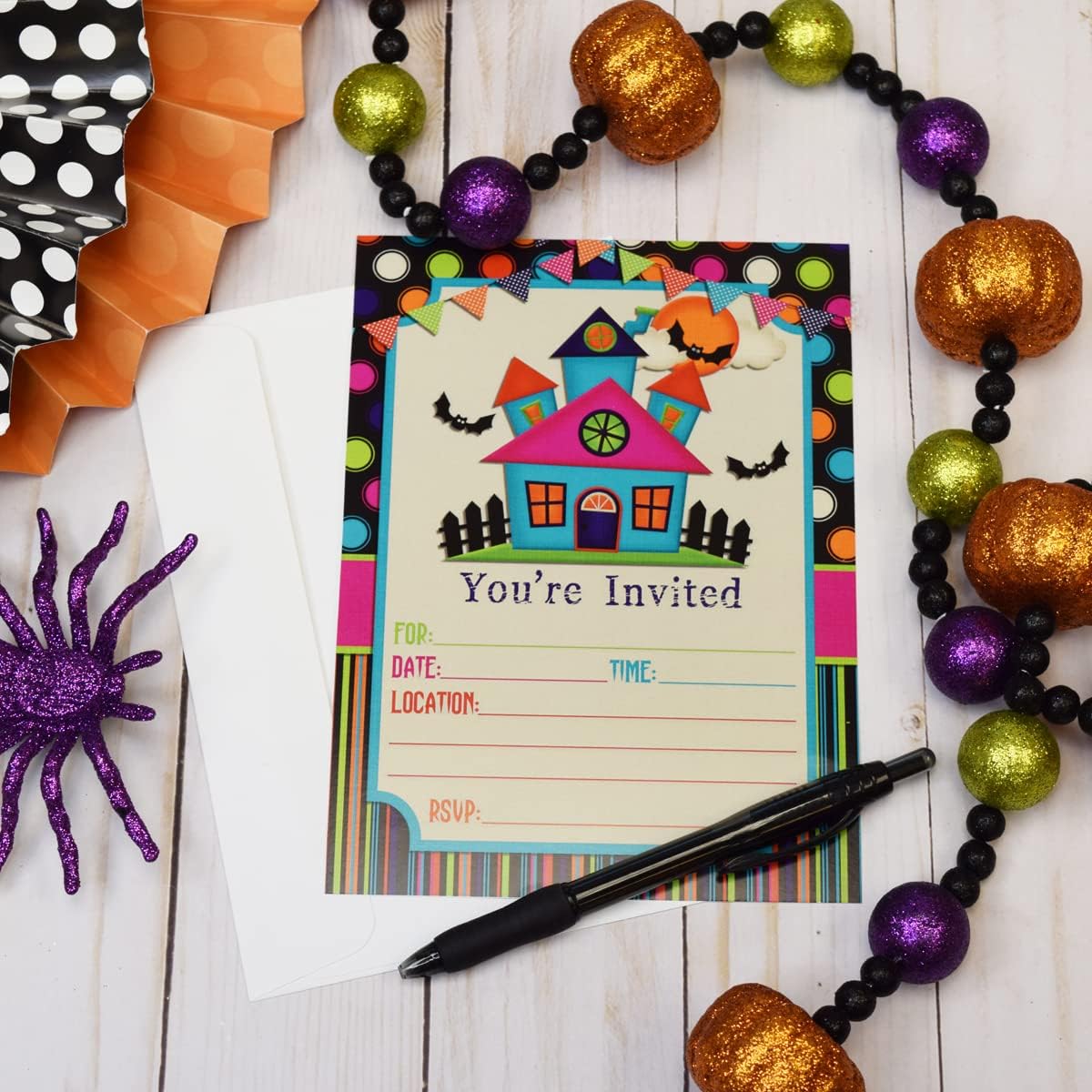 Colorful Haunted House Halloween Invitations 20 Piece Set