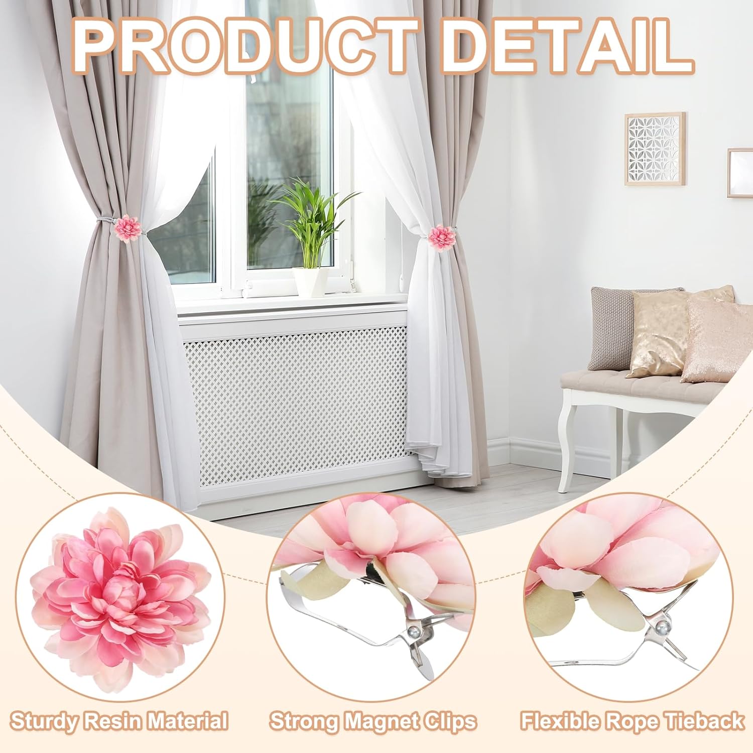 PATIKIL Artificial Lotus Flower Curtain Holdbacks 2Pcs Rose