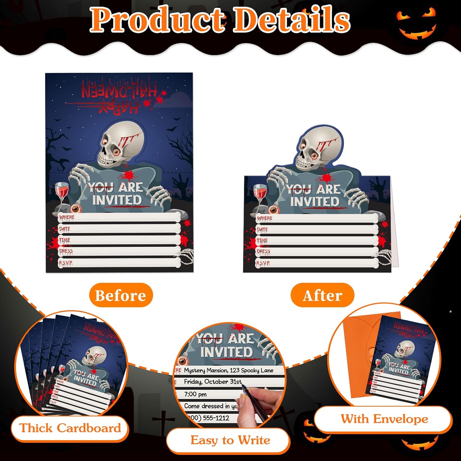 D24TIME Halloween Invitation Cards 12Pcs Set