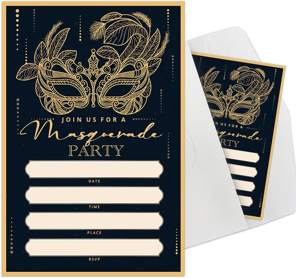 Masquerade Party Invitations 15 Card Set