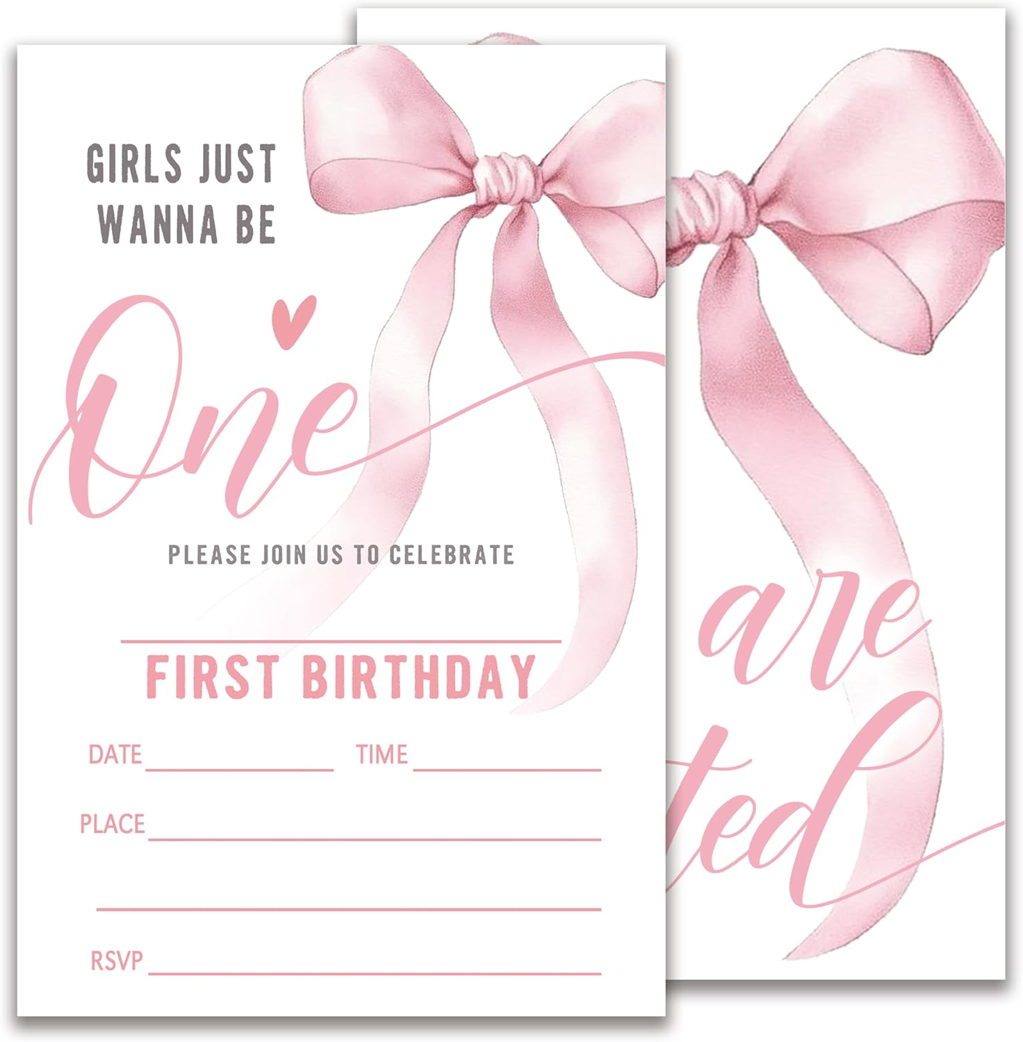 Pink Bow Birthday Invitation Cards with Envelopes