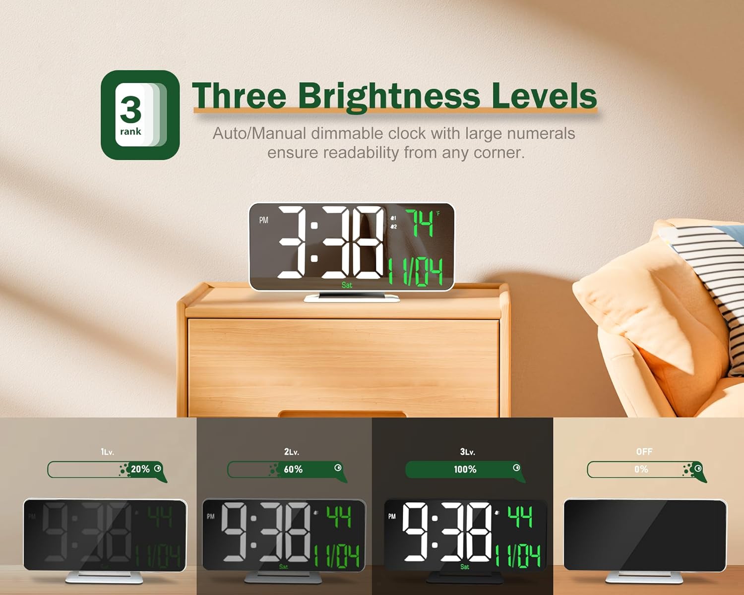 67 Inch Digital Alarm Clock with Temperature Display