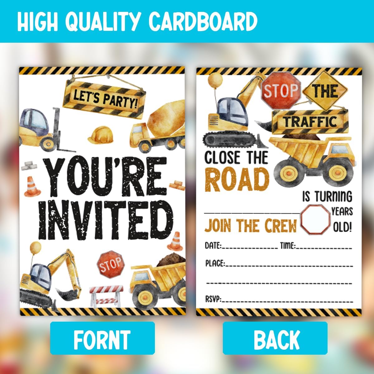 Construction Birthday Party Invitations with Dump Truck Design