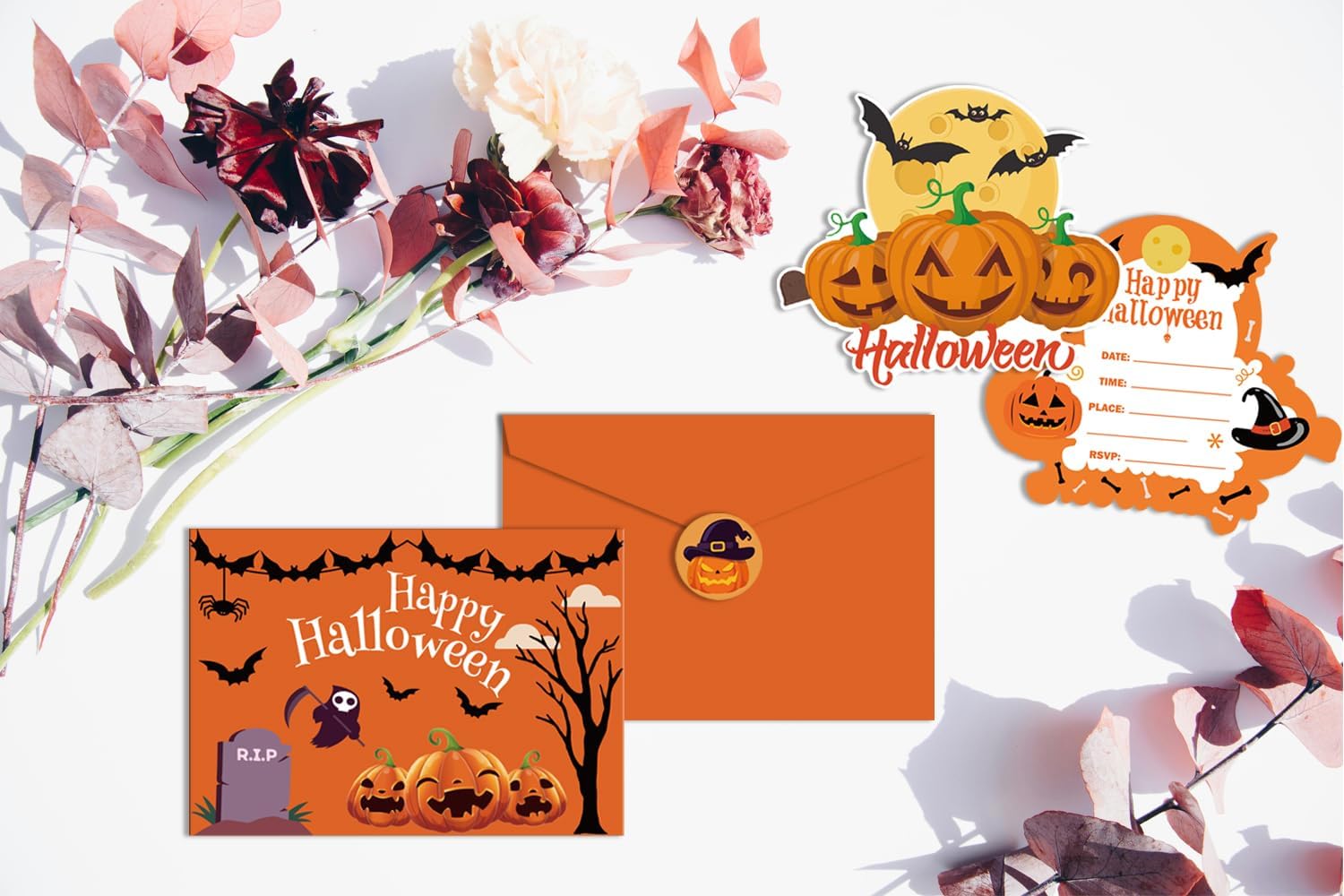20 Halloween Party Invitations with Envelopes and Stickers